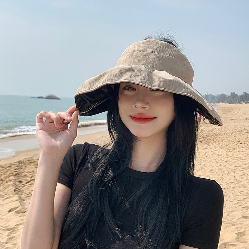 Nón Bucket Che Phủ Mặt Cột Dây Buộc Tóc Đuôi Ngựa Bằng Vinyl Chống Nắng Mùa Hè Có Thể Gấp Gọn Cho Nữ