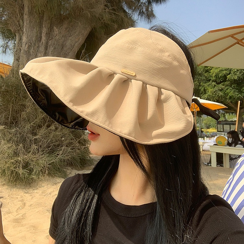 Nón Bucket Che Phủ Mặt Cột Dây Buộc Tóc Đuôi Ngựa Bằng Vinyl Chống Nắng Mùa Hè Có Thể Gấp Gọn Cho Nữ