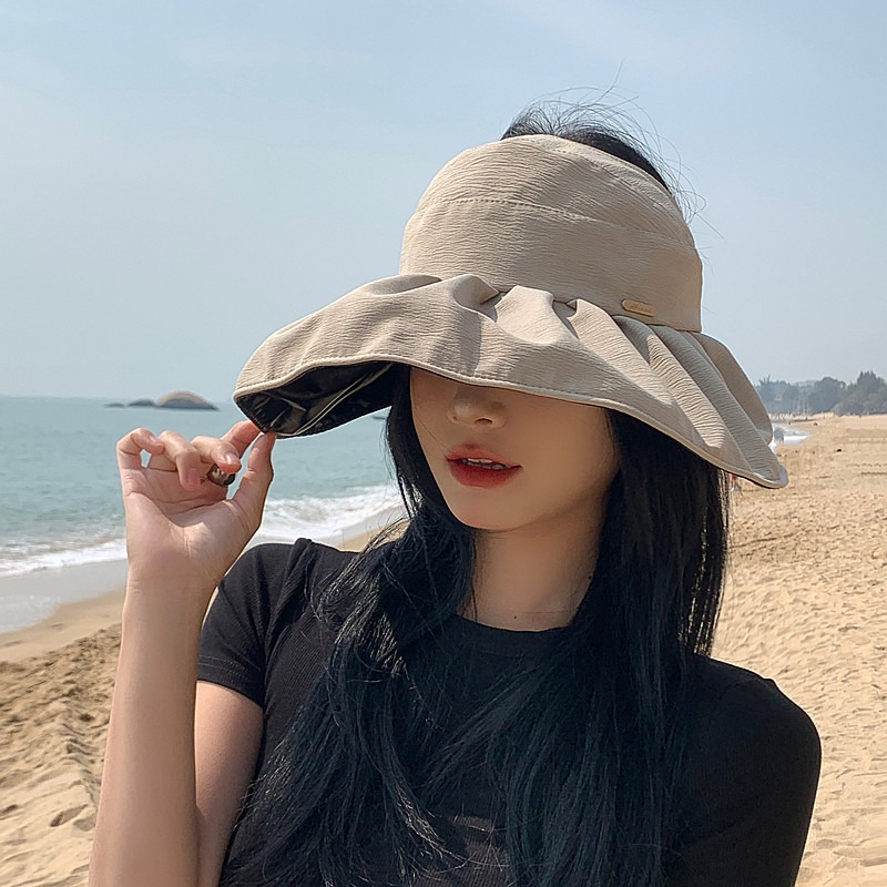 Nón Bucket Che Phủ Mặt Cột Dây Buộc Tóc Đuôi Ngựa Bằng Vinyl Chống Nắng Mùa Hè Có Thể Gấp Gọn Cho Nữ