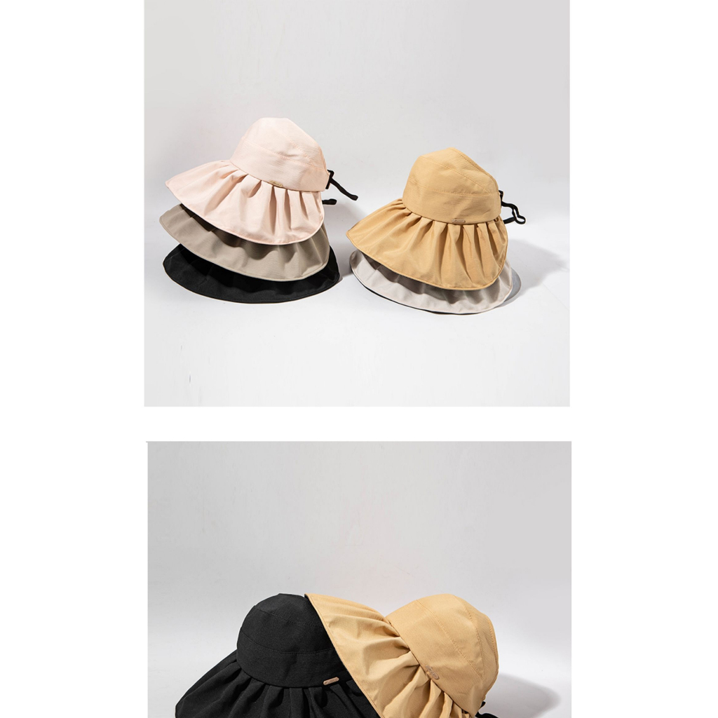 Nón Bucket Che Phủ Mặt Cột Dây Buộc Tóc Đuôi Ngựa Bằng Vinyl Chống Nắng Mùa Hè Có Thể Gấp Gọn Cho Nữ