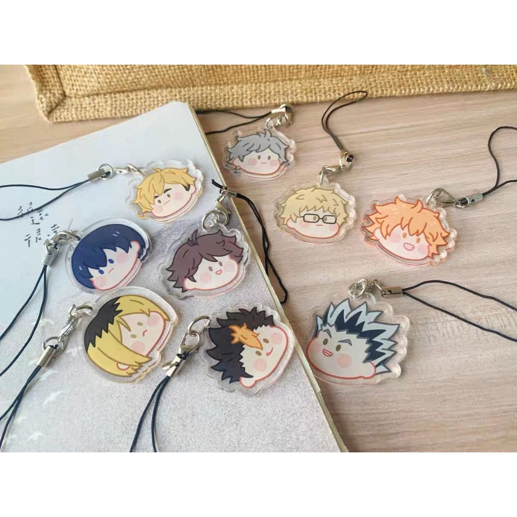 Móc Khóa Điện Thoại Di Động Mặt Bóng Chuyền Nhỏ Nhắn Haikyuu Hyuga Shoyo Kageyama Tomio Tsukishima Firefly Kawato Mài Takao Sugawara Nishi