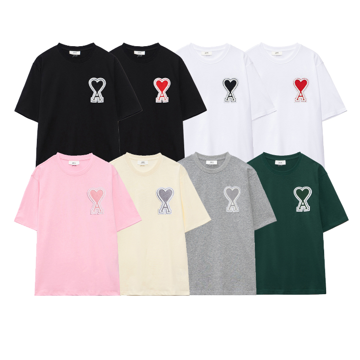 Áo Thun Tay Ngắn Thêu Hình Trái Tim Lớn Phong Cách Thời Trang Unisex