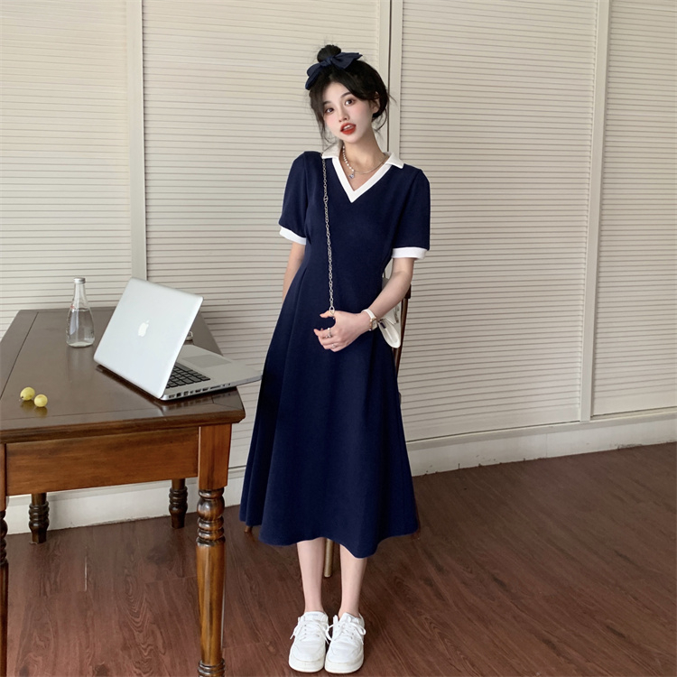 ❀ Đầm cổ V trắng màu xanh coban 2 dáng ngắn dài style Hàn Quốc
