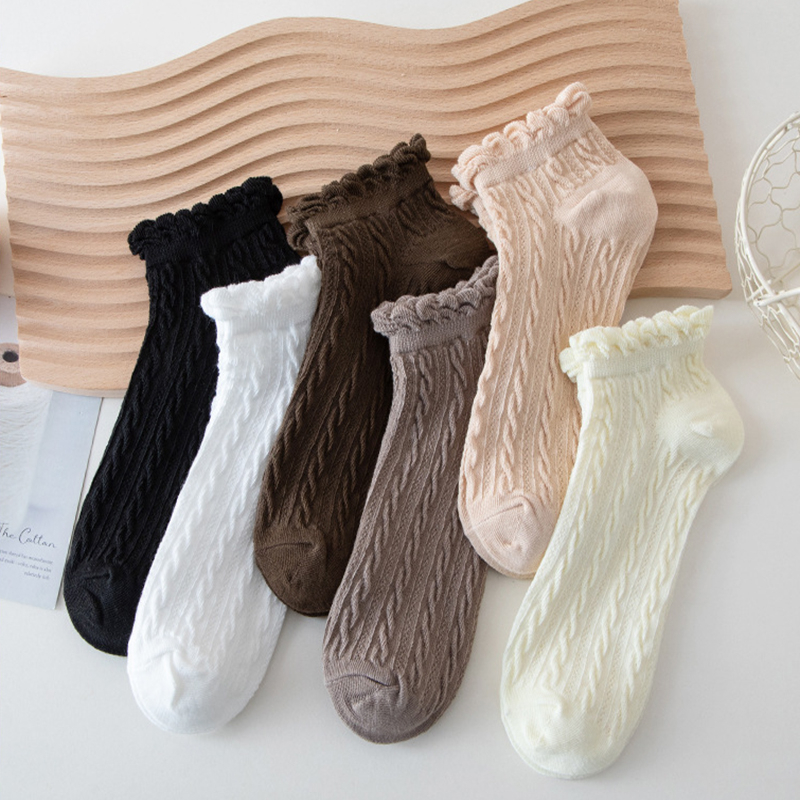 FHYL Vớ Cotton Mỏng Cổ Thấp Mềm Mại Co Giãn Bốn Chiều Màu Trắng Phối Ren Phong Cách Hàn Quốc Ngọt Ngào Đơn Giản Dành Cho Bạn Nữ