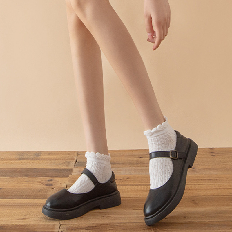 FHYL Vớ Cotton Mỏng Cổ Thấp Mềm Mại Co Giãn Bốn Chiều Màu Trắng Phối Ren Phong Cách Hàn Quốc Ngọt Ngào Đơn Giản Dành Cho Bạn Nữ