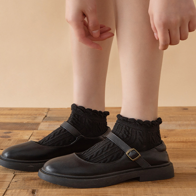 FHYL Vớ Cotton Mỏng Cổ Thấp Mềm Mại Co Giãn Bốn Chiều Màu Trắng Phối Ren Phong Cách Hàn Quốc Ngọt Ngào Đơn Giản Dành Cho Bạn Nữ