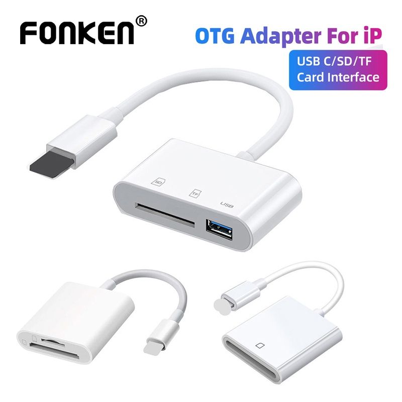 Đầu đọc thẻ nhớ Fonken 3 trong 1 sang SD TF USB dữ liệu OTG thích hợp cho iOS 13