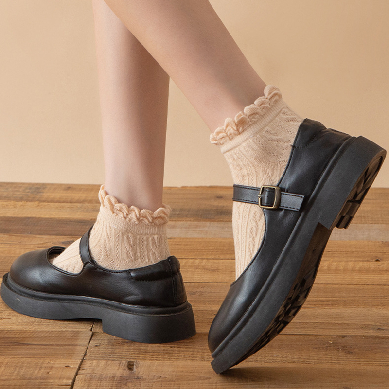 FHYL Vớ Cotton Mỏng Cổ Thấp Mềm Mại Co Giãn Bốn Chiều Màu Trắng Phối Ren Phong Cách Hàn Quốc Ngọt Ngào Đơn Giản Dành Cho Bạn Nữ