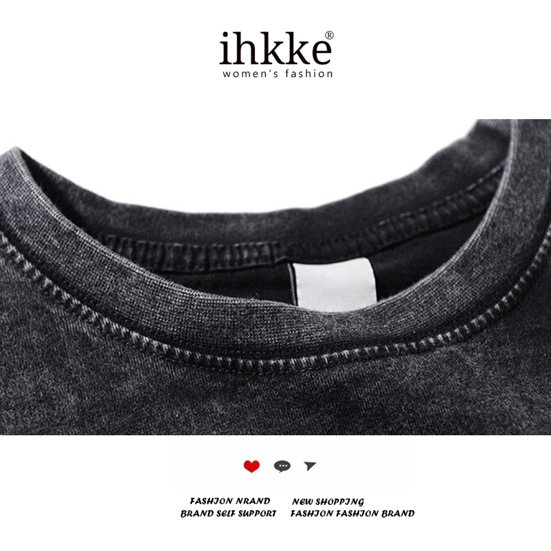 Áo thun unisex IHKKE 100% cotton dáng rộng tay ngắn in hình gấu dâu tây dành cho cặp đôi