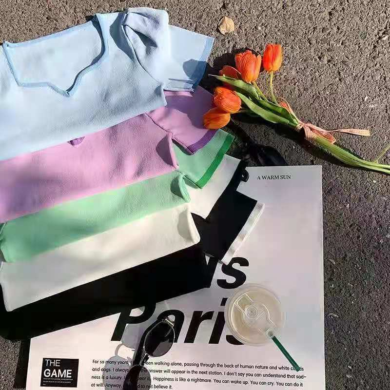 Áo Thun Tay Ngắn Cổ Vuông Thời Trang Cho Nữ