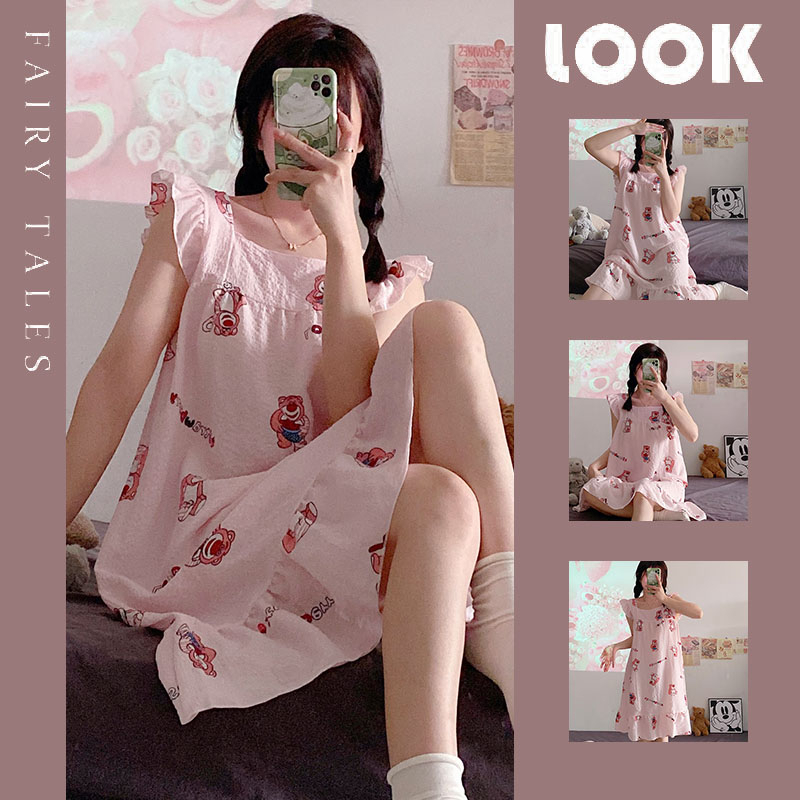 Eghy Đầm Ngủ Hai Dây Chất Liệu Cotton Nguyên Chất Cao Cấp Thời Trang Xuân Thu Phong Cách Retro Ngọt Ngào Cho Nữ