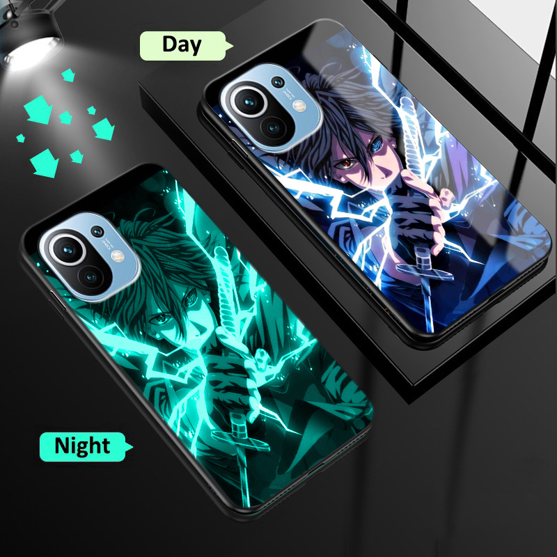 Case Redmi K40 Ốp Điện Thoại Kính Cường Lực Dạ Quang Cho Xiaomi Poco F3 Redmi K40 Gaming Redmi K40 Pro Poco M3 Pro 5G Redmi 9A 9T Poco X3 GT Anime Naruto Sasuke Fashion Hard Cases covers