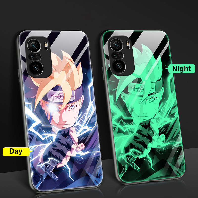Ốp Redmi 9A Điện Thoại Kính Dạ Quang Xiaomi Poco F3 Redmi K40 Gaming Redmi K40 K40 Pro Poco X3 GT Poco M3 Pro 5G Poco M4 Pro 5G Redmi 9T Anime Naruto Sasuke Anti Fall Fashion Casing Glow in the Dark