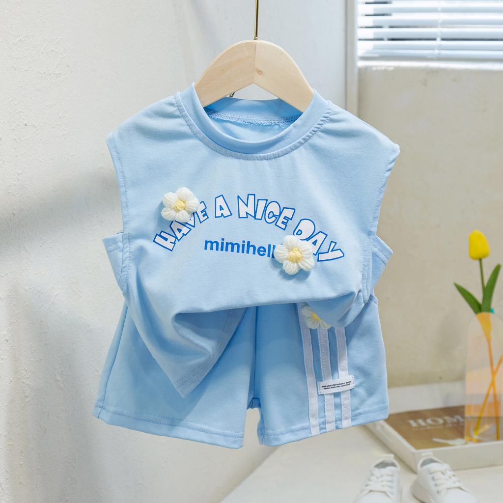 Set Áo Thun Ba Lỗ Và Quần Short In Hình Mèo Đáng Yêu Hzffc0042