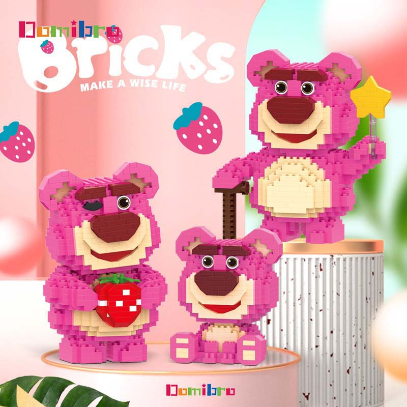 Domibro Lego Bộ 3 Món Đồ Chơi Xếp Hình Gấu Dâu Tây Lotso Disney Thích Hợp Làm Quà Tặng Trang Trí Hoàn Hảo