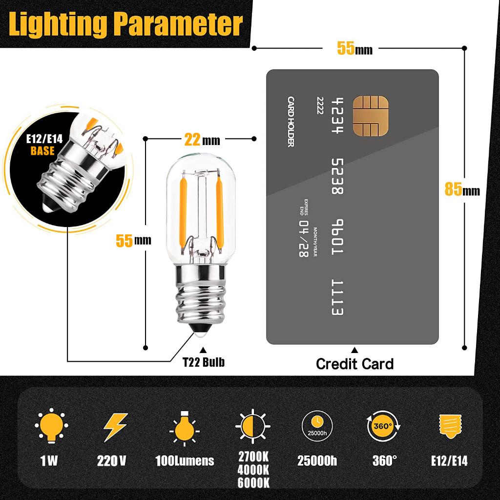 Set 3 Bóng Đèn LED E12 E14 T22 1W Ánh Sáng Trắng Ấm / Lạnh 10W Trang Trí Nhà Cửa