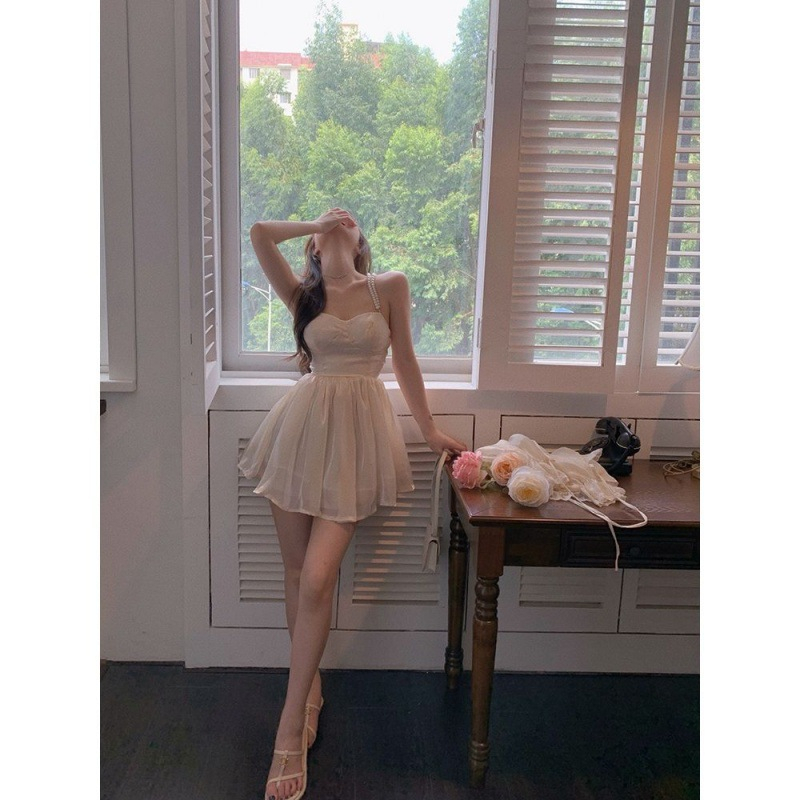 Đầm Dây Đính Ngọc Trai Phong Cách Pháp Thanh Lịch Dành Cho Nữ