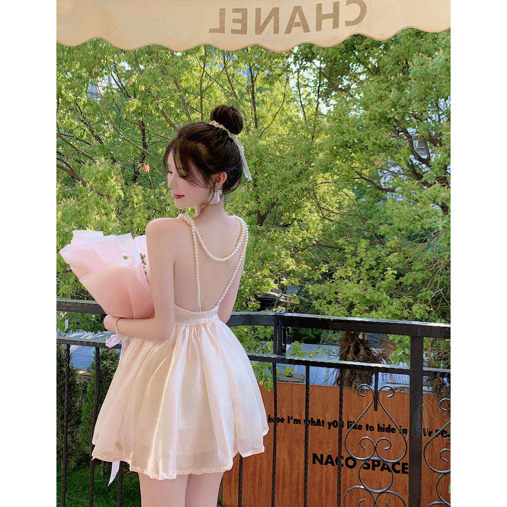 Đầm Dây Đính Ngọc Trai Phong Cách Pháp Thanh Lịch Dành Cho Nữ