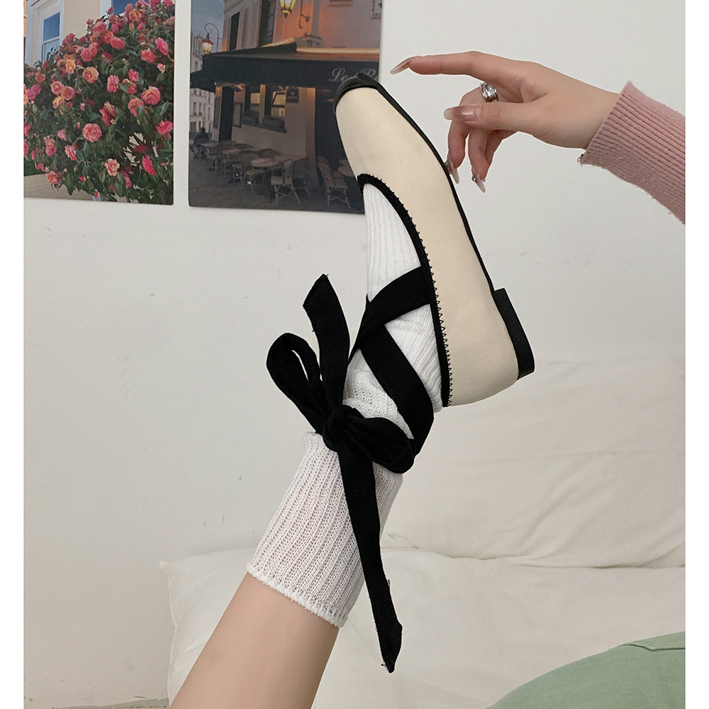 Giày Búp Bê Mũi Vuông Màu Đen Thời Trang Xuân Thu 2023 Cho Nữ