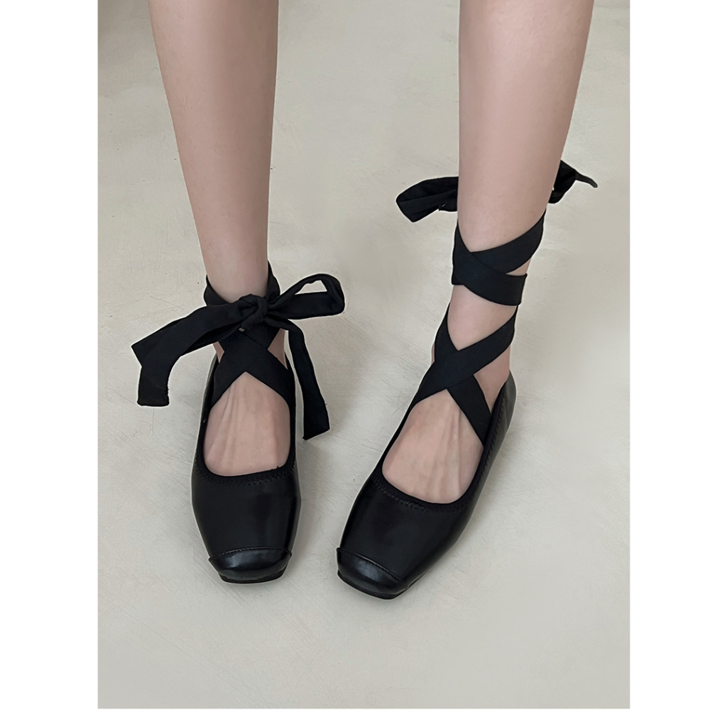 Giày Búp Bê Mũi Vuông Màu Đen Thời Trang Xuân Thu 2023 Cho Nữ