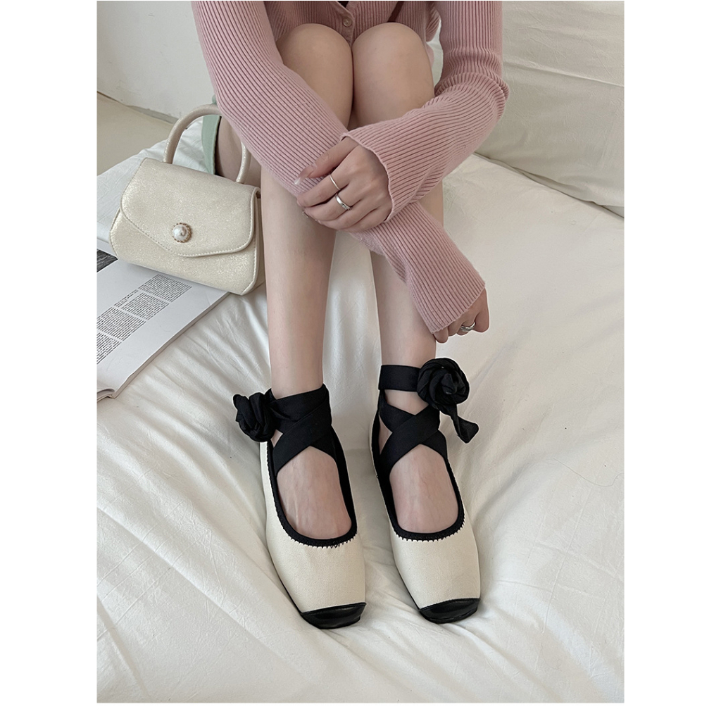 Giày Búp Bê Mũi Vuông Màu Đen Thời Trang Xuân Thu 2023 Cho Nữ