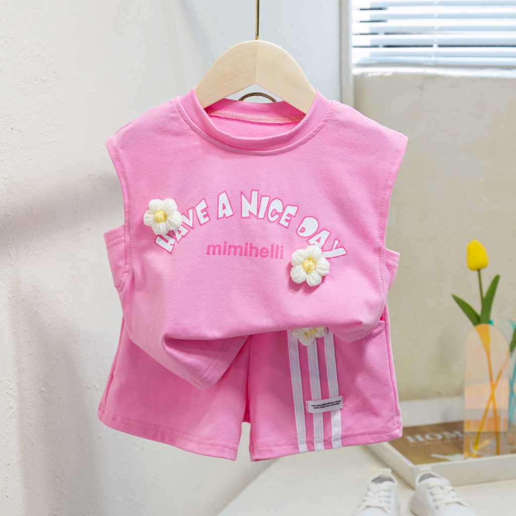 Set Áo Thun Ba Lỗ Và Quần Short In Hình Mèo Đáng Yêu Hzffc0042