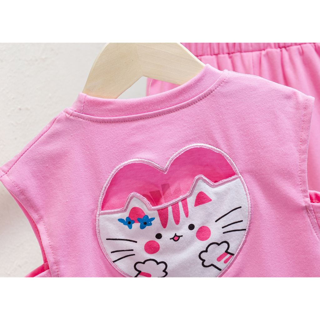 Set Áo Thun Ba Lỗ Và Quần Short In Hình Mèo Đáng Yêu Hzffc0042