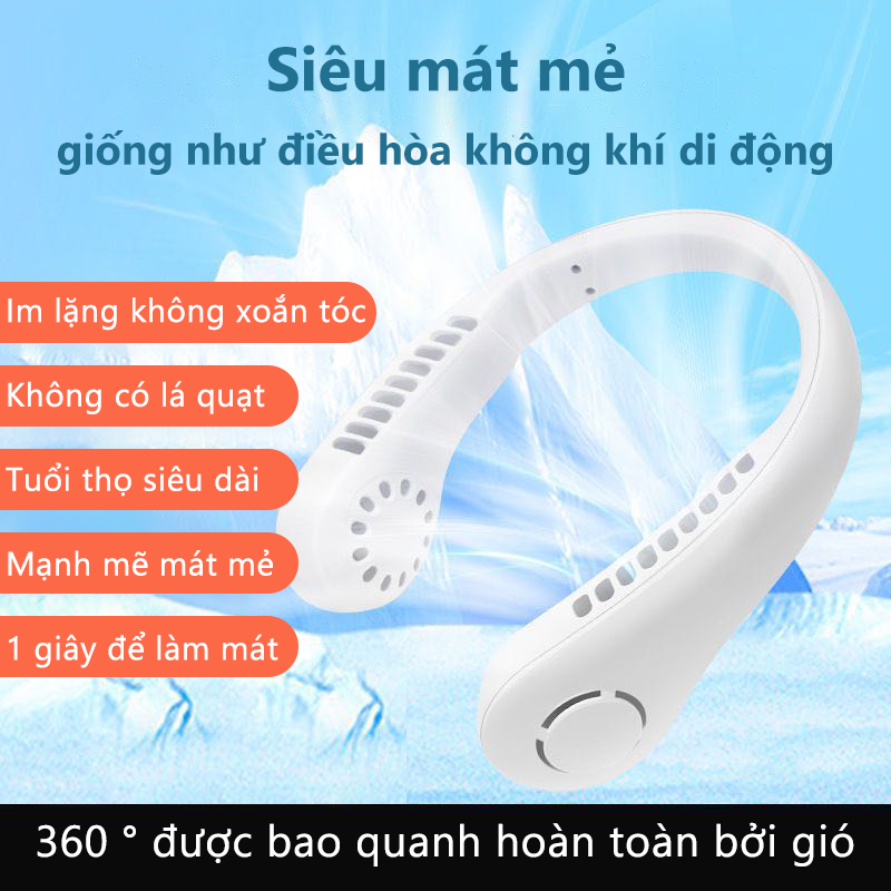 Quạt mini, quạt đeo cổ mini tích điện không cánh sạch pin dung lượng pin 4000mah 3 cấp độ gió êm ái cổng sạc usb 18Z23042404