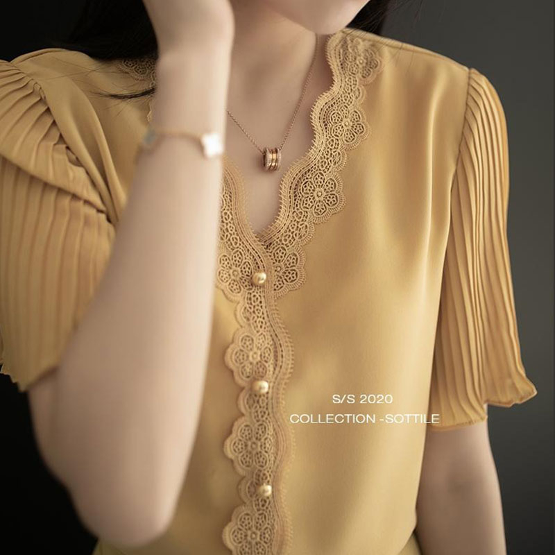 Áo Sơ Mi Chiffon Tay Ngắn Cổ Chữ v Dáng Rộng Thời Trang Mùa Hè 2023 Phong Cách Hàn Quốc Cho Nữ