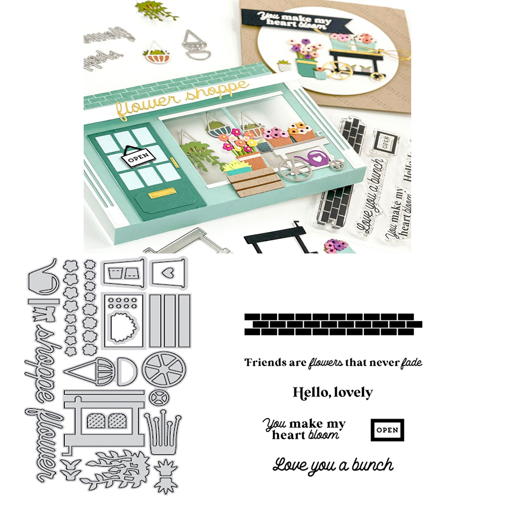 Khuôn Cắt Giấy Kim Loại Hình Hàng Rào Lá + Con Dấu Trong Suốt Dùng Để Trang Trí Thiệp / Scrapbook