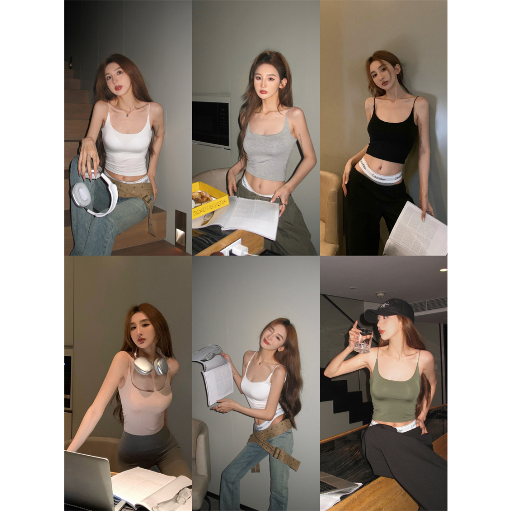 QADCOL Áo Hai Dây Ôm Dáng Màu Đen Trơn Phong Cách Hàn Quốc Thời Trang Mùa Hè Cho Nữ áo croptop áo croptop bó
