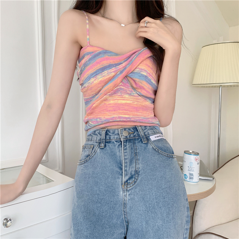 QADCOL Áo Lửng Không Tay Họa Tiết Sọc Thời Trang Quyến Rũ Dành Cho Nữ quyên áo croptop bó