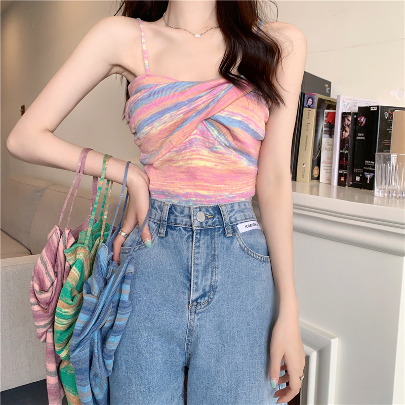 QADCOL Áo Lửng Không Tay Họa Tiết Sọc Thời Trang Quyến Rũ Dành Cho Nữ quyên áo croptop bó
