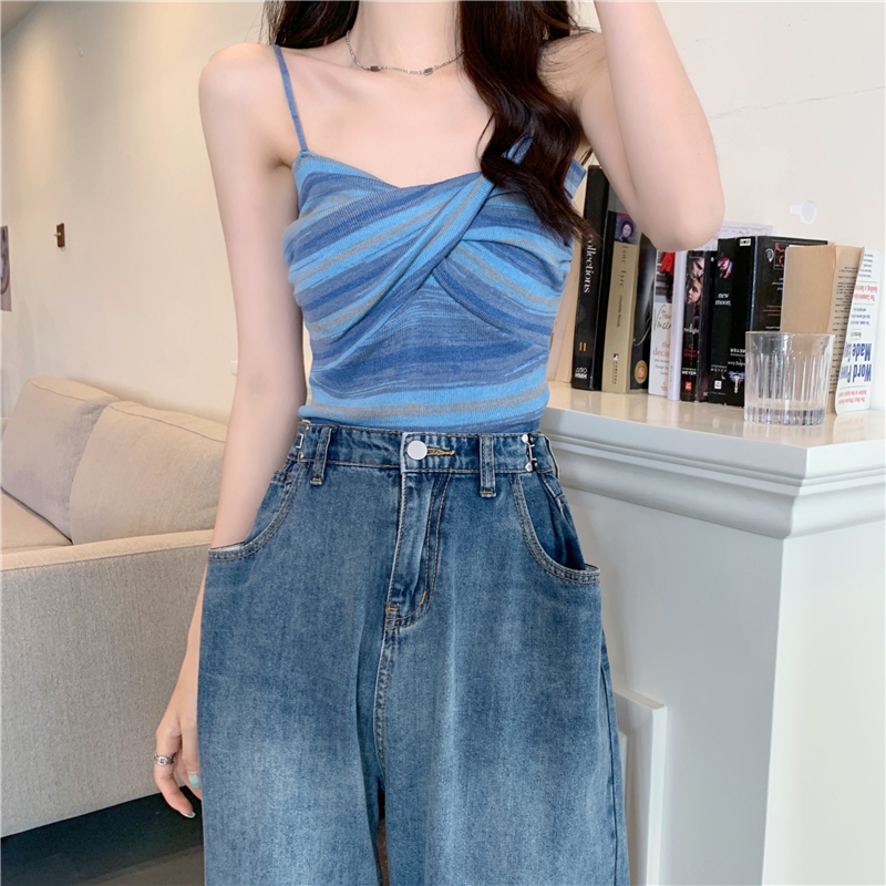 QADCOL Áo Lửng Không Tay Họa Tiết Sọc Thời Trang Quyến Rũ Dành Cho Nữ quyên áo croptop bó