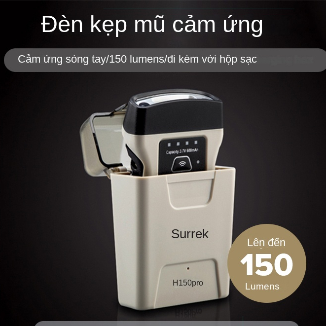 HOMFUL【COD】 đèn Pin đội đầu Siêu Sáng Chống Nước Mini cầm tay Cài Mũ Cảm Biến Chuyển động độ Sáng 120 Lumen Cổng Sạc USB Kèm Dock Sạc Kiêm Pin Dự Phòng Đèn Đèn Pin OT0101