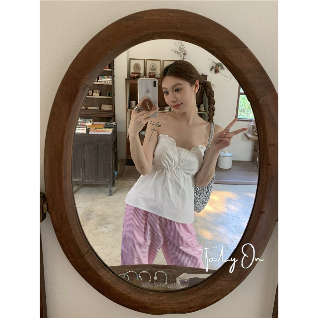 Đầm Ngắn Hai Dây Màu Trắng Trơn Phong Cách Pháp Thời Trang Mùa Hè Cho Nữ