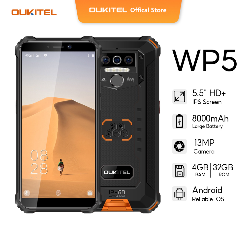 OUKITEL WP5 Điện Thoại (8000mAh IP68 Không Thấm Nước IP68 OTG 5.5 "4GB 32GB Camera Android 10 GPS Và Phụ Kiện)