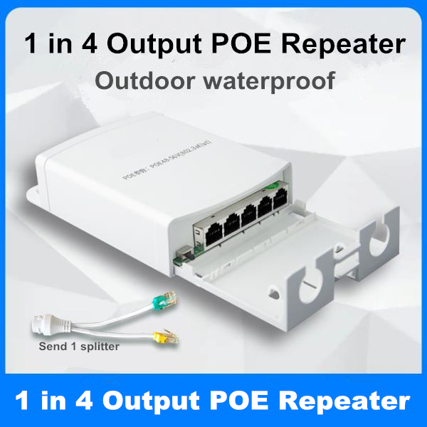 Công tắc mạng POE Extender Outdoor Waterproof 200m Network Extension 1 In 4 Output POE Repeater Switch