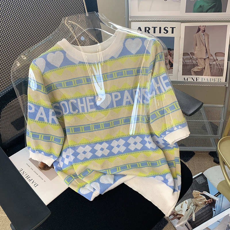 Áo Thun Lụa Dệt Kim Mỏng Tay Lửng Cổ Tròn In Chữ love Màu Sắc Thời Trang Mùa Hè Dành Cho Bạn Nữ