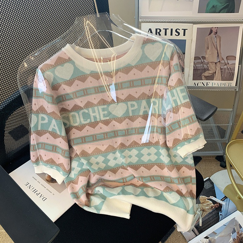 Áo Thun Lụa Dệt Kim Mỏng Tay Lửng Cổ Tròn In Chữ love Màu Sắc Thời Trang Mùa Hè Dành Cho Bạn Nữ