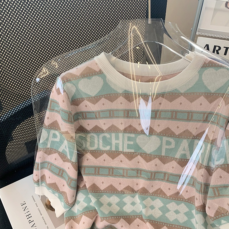 Áo Thun Lụa Dệt Kim Mỏng Tay Lửng Cổ Tròn In Chữ love Màu Sắc Thời Trang Mùa Hè Dành Cho Bạn Nữ