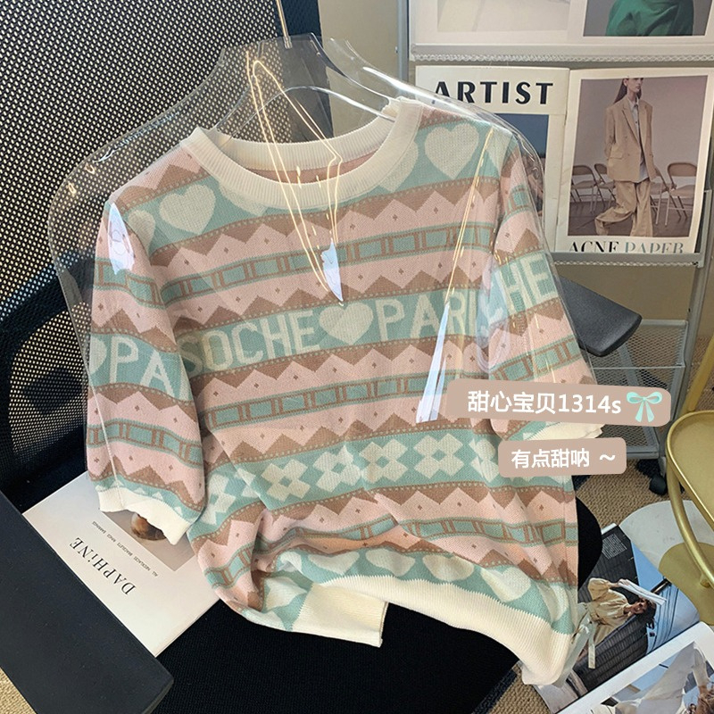 Áo Thun Lụa Dệt Kim Mỏng Tay Lửng Cổ Tròn In Chữ love Màu Sắc Thời Trang Mùa Hè Dành Cho Bạn Nữ