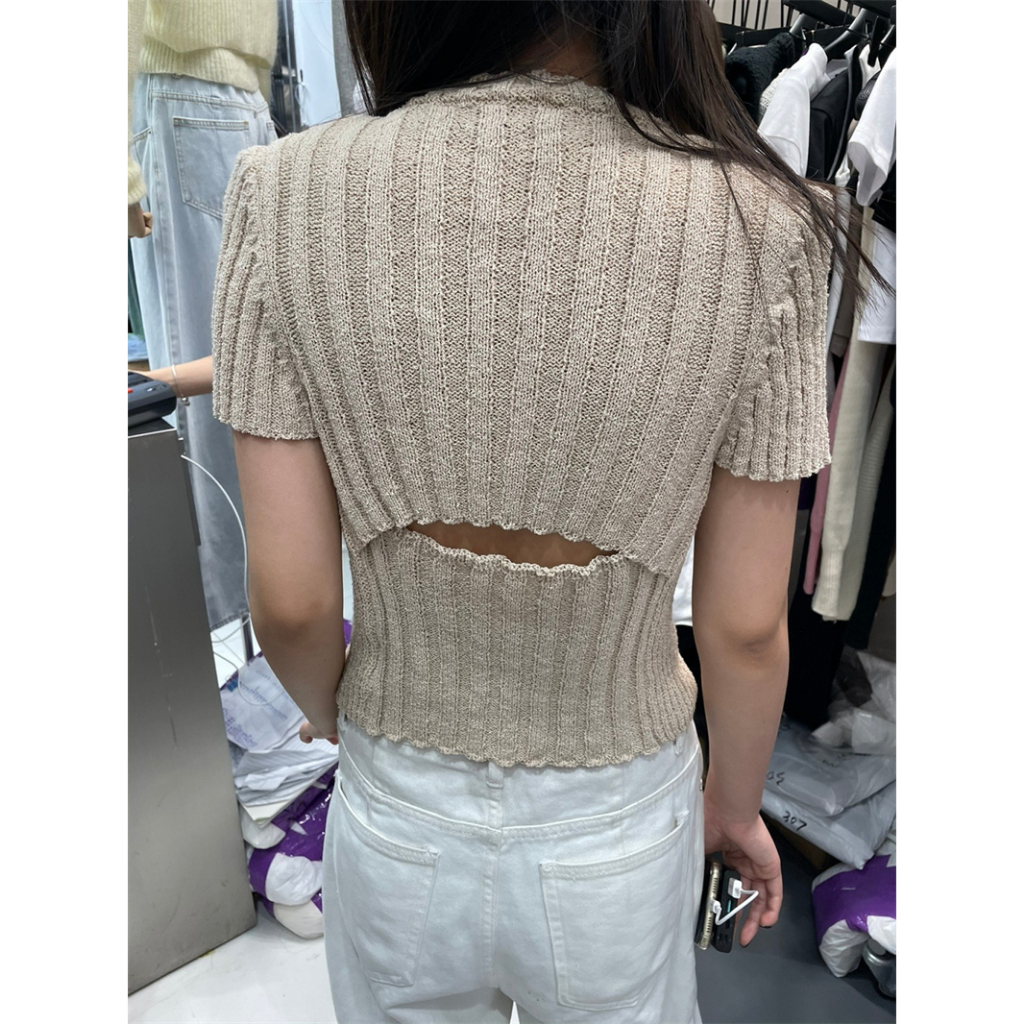 Áo Dệt Kim Tay Ngắn Màu Sắc Trơn Phong Cách Hàn Quốc Thời Trang Cho Nữ