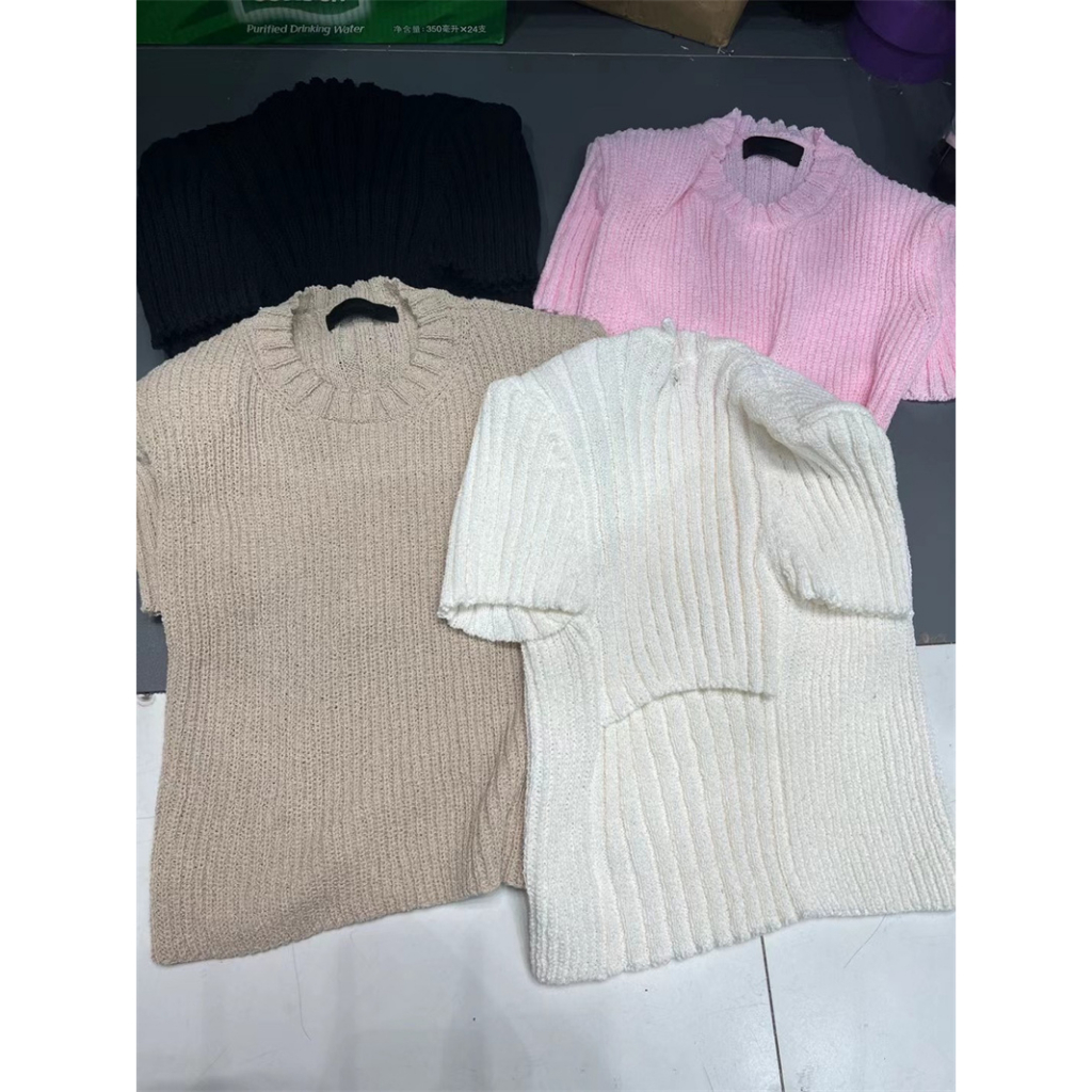 Áo Dệt Kim Tay Ngắn Màu Sắc Trơn Phong Cách Hàn Quốc Thời Trang Cho Nữ