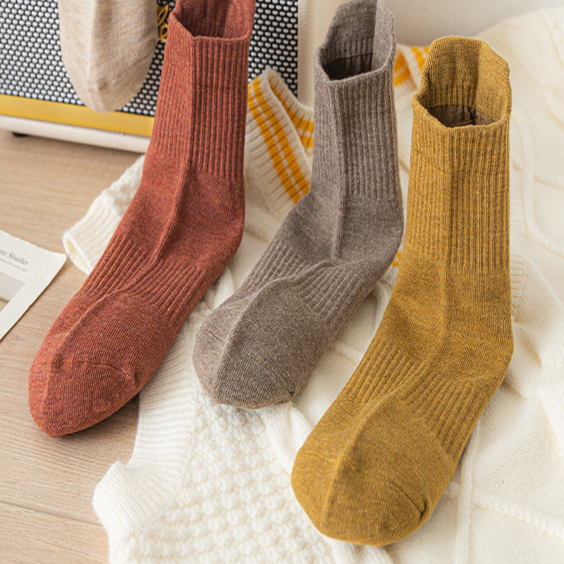 FHYL Vớ Thể Thao Màu Trơn Cổ Vừa Mềm Mại Thoáng Khí Khử Mùi Bốn Chiều Dễ Thương Phong Cách Hàn Quốc Cho Nữ