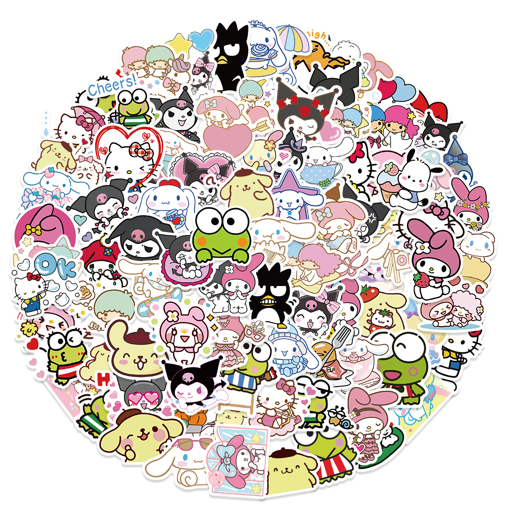 SANRIO Bộ 100 Miếng Dán Hoạt Hình Hello Kitty Cinnamoroll Kuromi My Melody Dễ Thương Chống Thấm Nước Trang Trí Đồ Chơi Trẻ Em