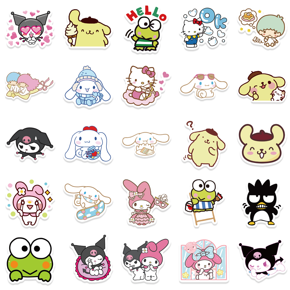 SANRIO Bộ 100 Miếng Dán Hoạt Hình Hello Kitty Cinnamoroll Kuromi My Melody Dễ Thương Chống Thấm Nước Trang Trí Đồ Chơi Trẻ Em