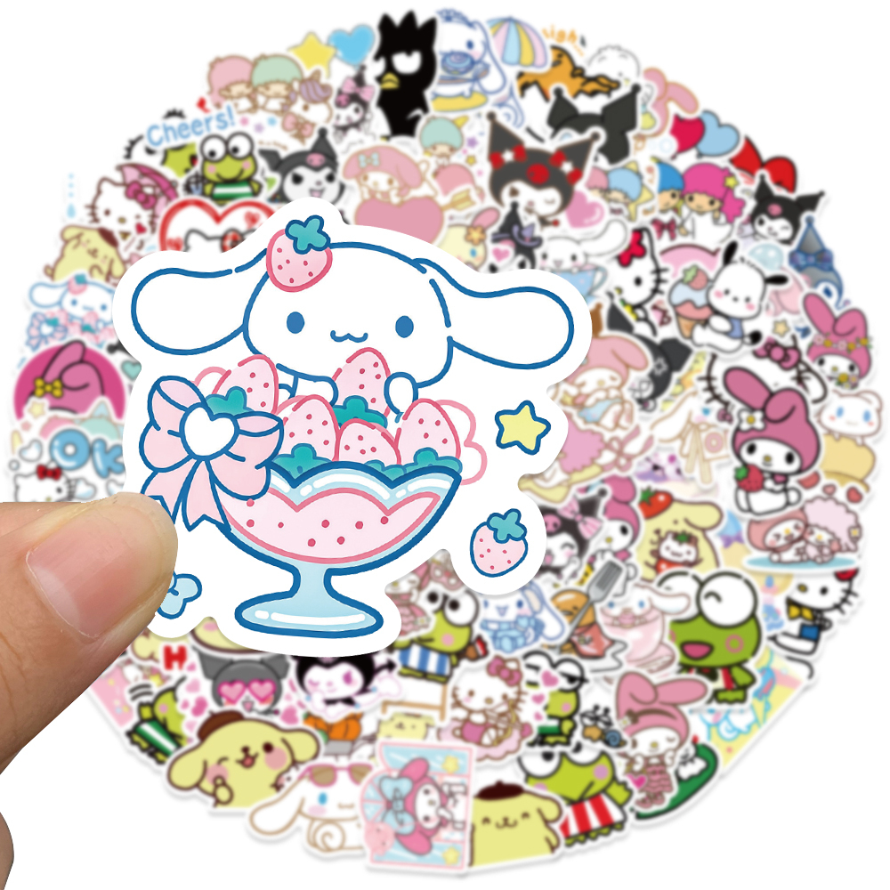 SANRIO Bộ 100 Miếng Dán Hoạt Hình Hello Kitty Cinnamoroll Kuromi My Melody Dễ Thương Chống Thấm Nước Trang Trí Đồ Chơi Trẻ Em