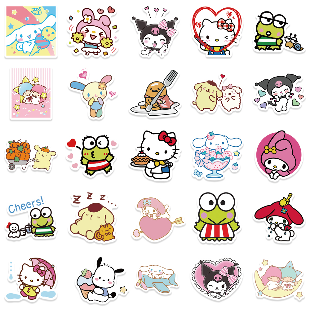 SANRIO Bộ 100 Miếng Dán Hoạt Hình Hello Kitty Cinnamoroll Kuromi My Melody Dễ Thương Chống Thấm Nước Trang Trí Đồ Chơi Trẻ Em
