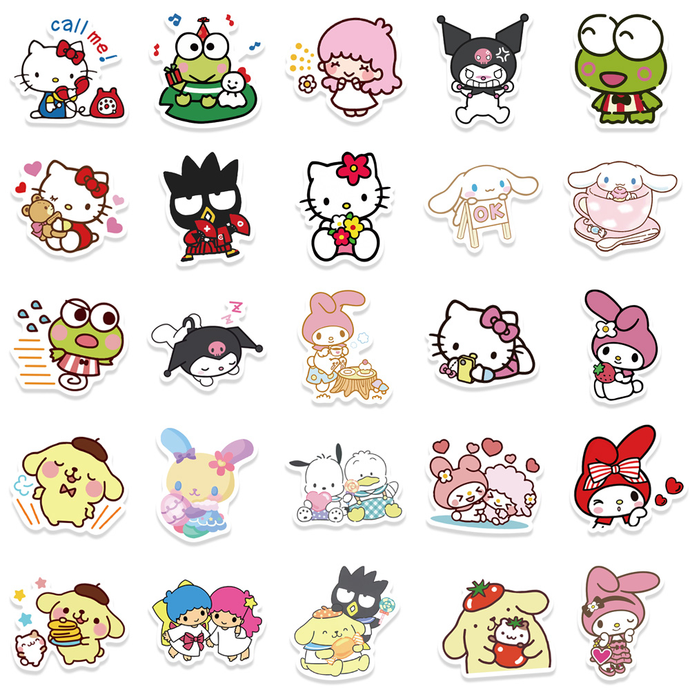 SANRIO Bộ 100 Miếng Dán Hoạt Hình Hello Kitty Cinnamoroll Kuromi My Melody Dễ Thương Chống Thấm Nước Trang Trí Đồ Chơi Trẻ Em